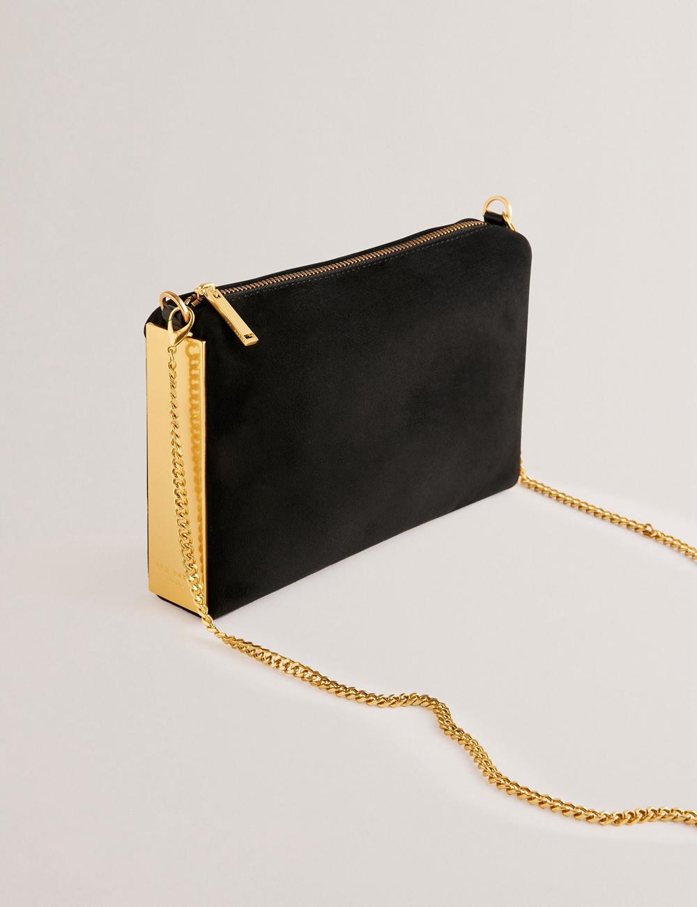 Women Ted Baker JEINER - Suede Clutch With Hardware Sides Clutch Bag Black | KSA  7015-SXYNW