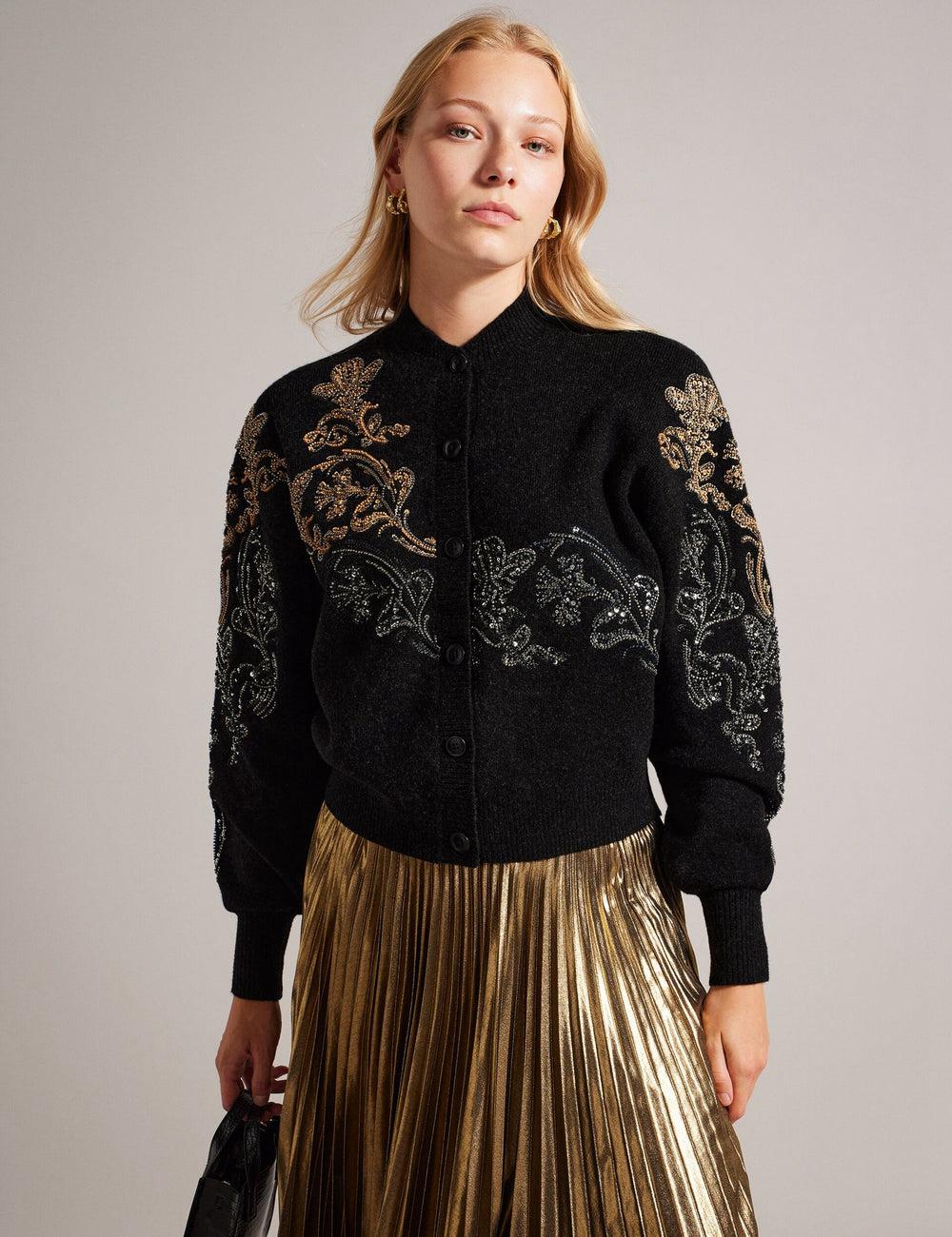 Women Ted Baker JENIIYY - Sequin Embellished Wool Bomber Cardigans Grey | KSA  6417-OEQIZ