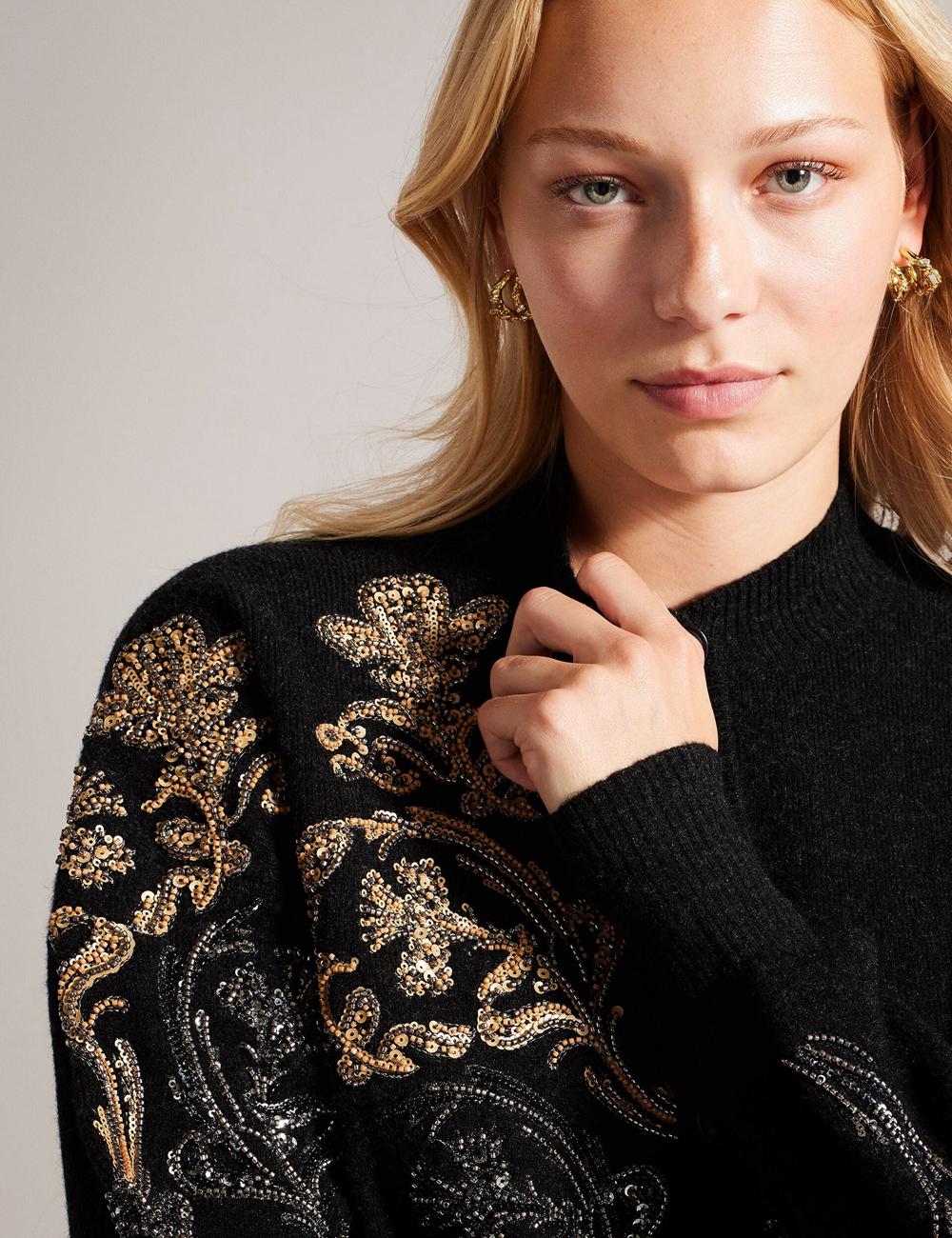 Women Ted Baker JENIIYY - Sequin Embellished Wool Bomber Cardigans Grey | KSA  6417-OEQIZ