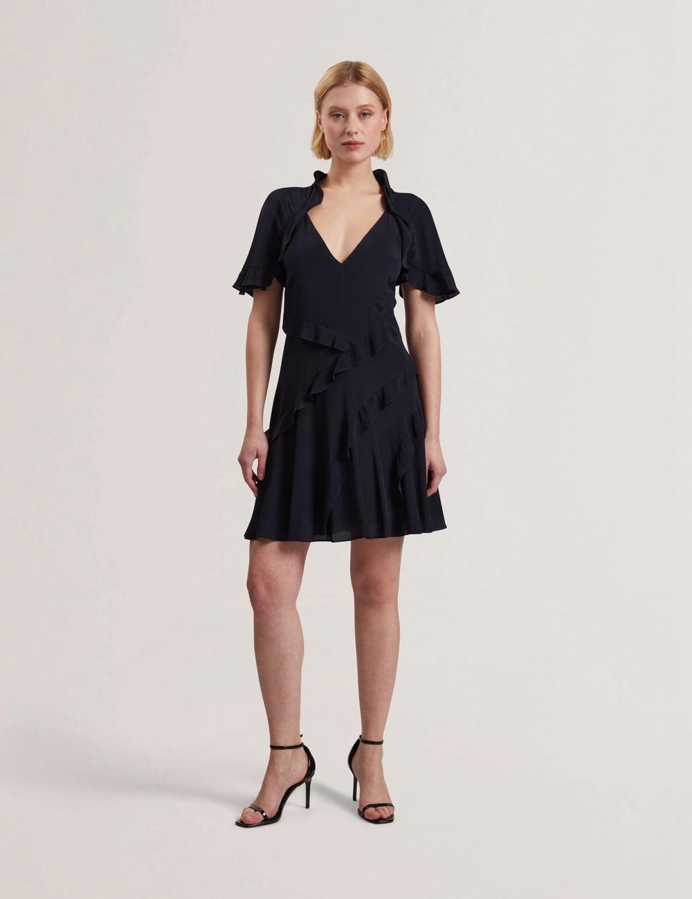Women Ted Baker JOJII - Frill Trim Angel Sleeve Mini Dresses Navy | KSA  6840-CENRY