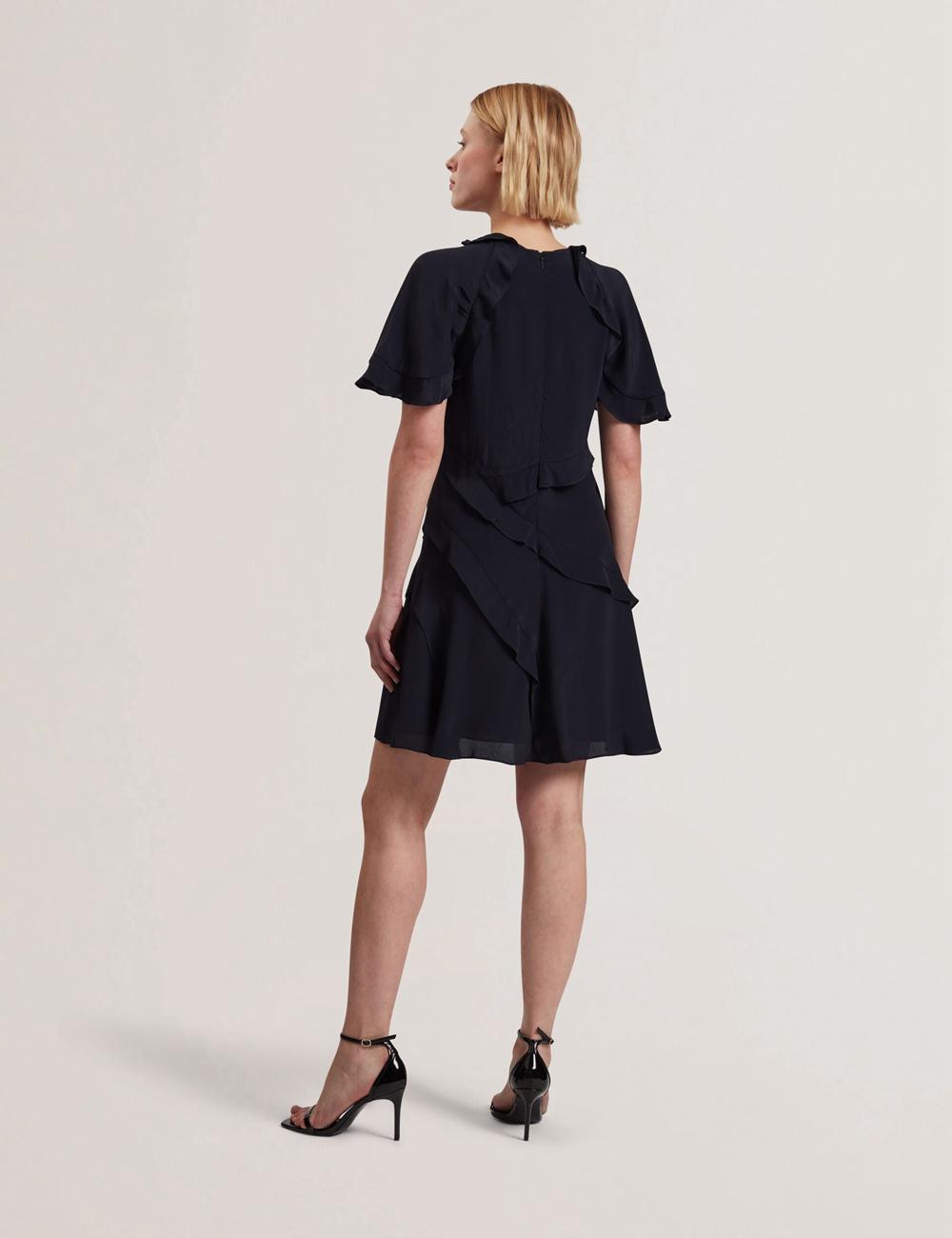 Women Ted Baker JOJII - Frill Trim Angel Sleeve Mini Dresses Navy | KSA  6840-CENRY