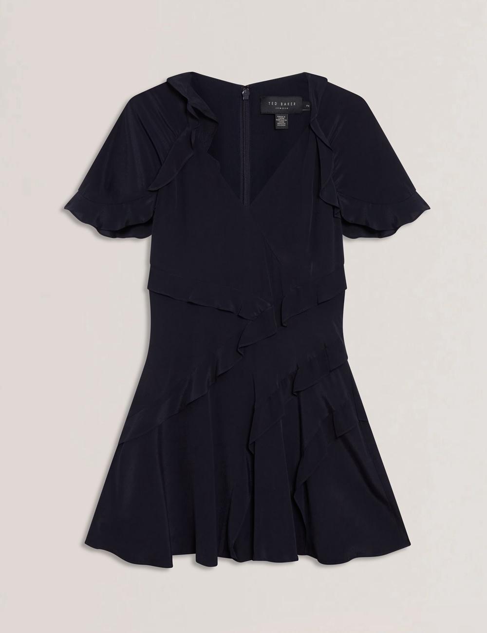 Women Ted Baker JOJII - Frill Trim Angel Sleeve Mini Dresses Navy | KSA  6840-CENRY