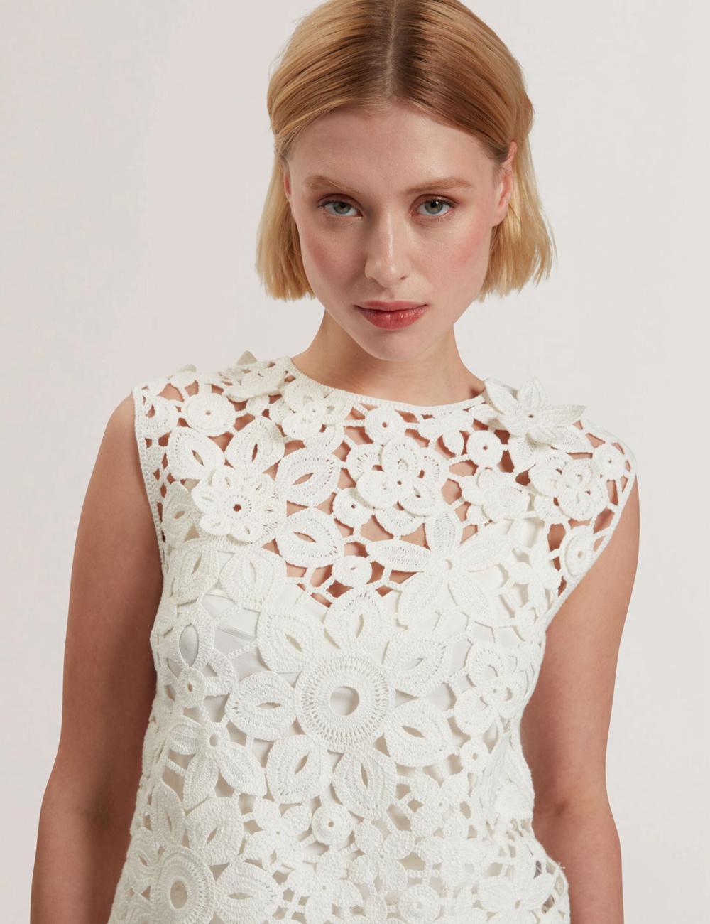 Women Ted Baker JOYYRA - Floral Crochet Knit Sleeveless Tops White | KSA  0148-SCADL