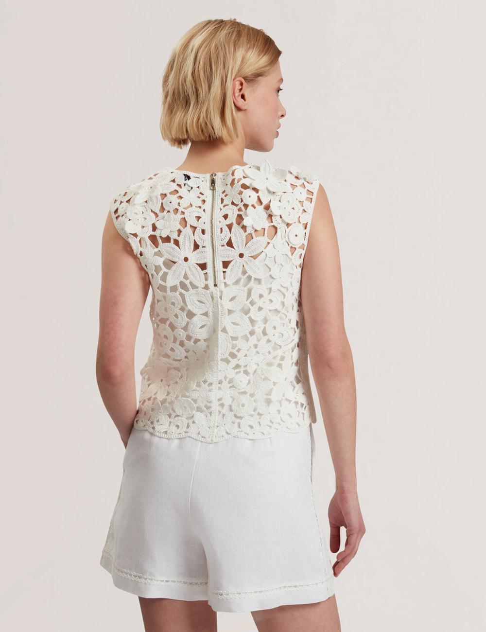 Women Ted Baker JOYYRA - Floral Crochet Knit Sleeveless Tops White | KSA  0148-SCADL