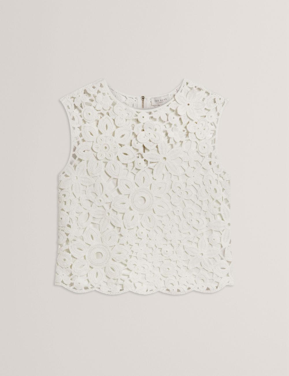 Women Ted Baker JOYYRA - Floral Crochet Knit Sleeveless Tops White | KSA  0148-SCADL