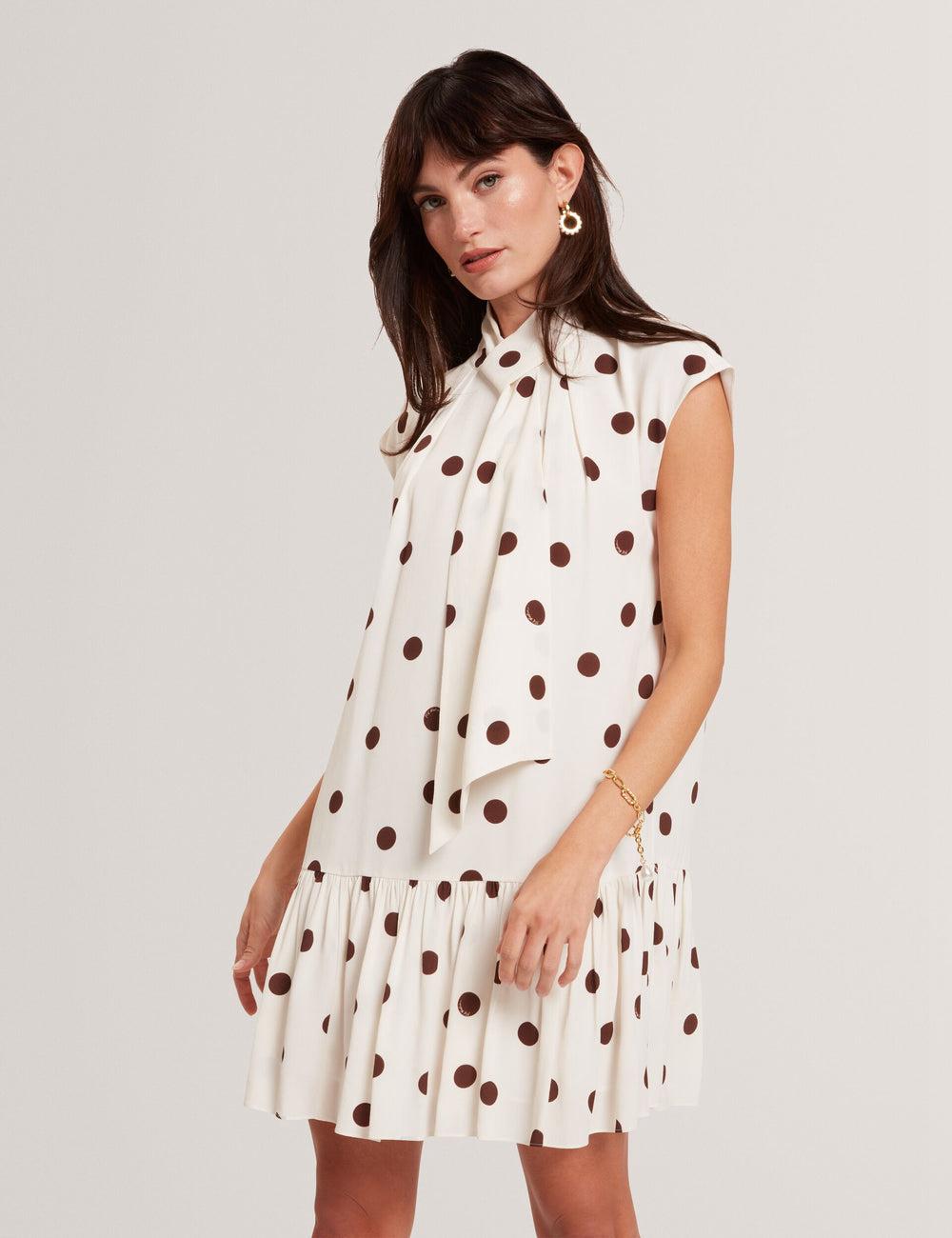 Women Ted Baker JUTUVA - Polka Dot Neck Shift Mini Dresses Ivory | KSA  1076-MECQS