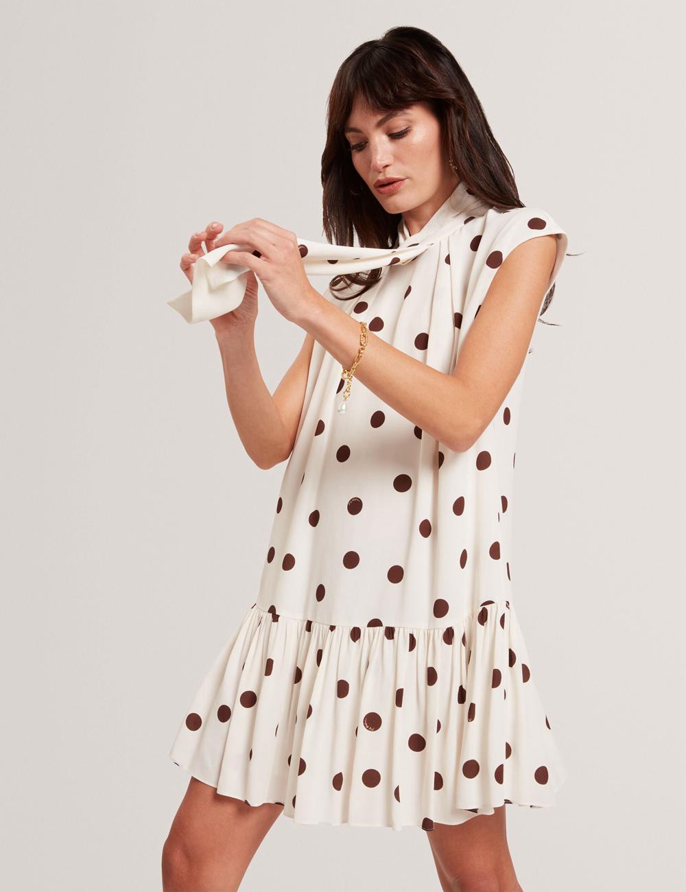 Women Ted Baker JUTUVA - Polka Dot Neck Shift Mini Dresses Ivory | KSA  1076-MECQS