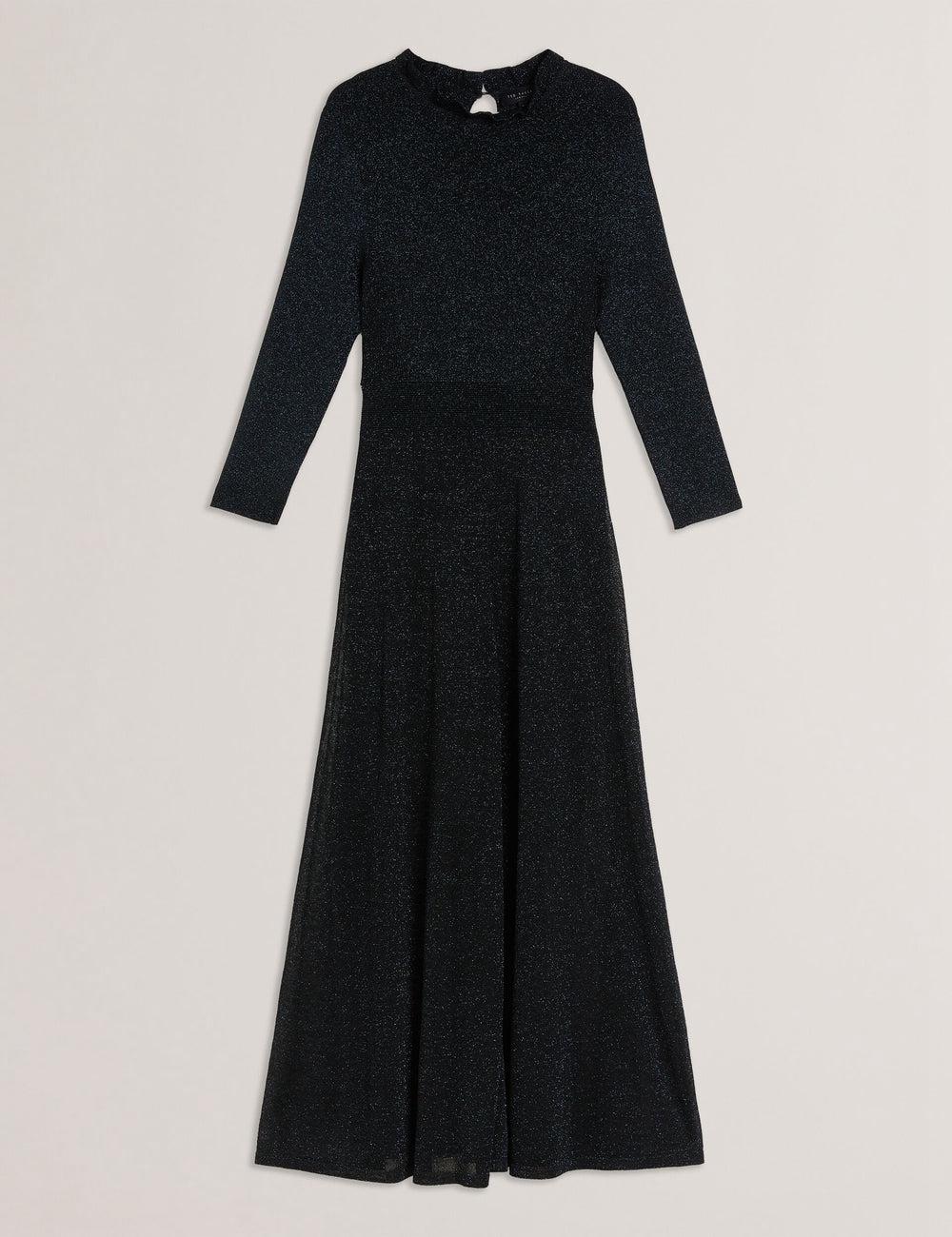 Women Ted Baker KANNIE - Metallic Knit Flowy Midi Dresses Black-Teal | KSA  5097-MTJFB