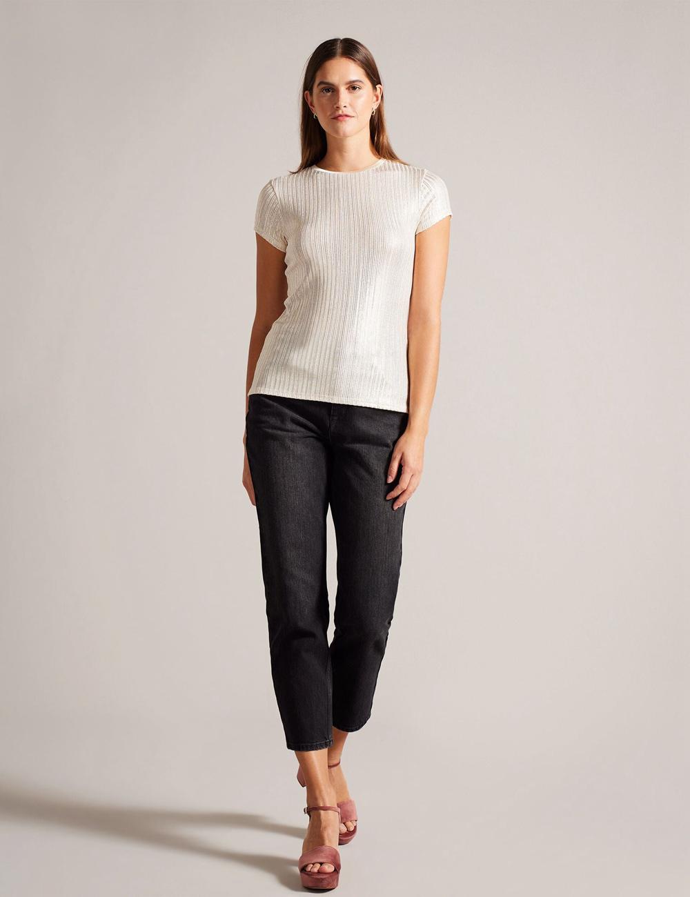 Women Ted Baker KATRINO - Metallic Short Sleeve Crew Neck Tops Gold | KSA  7862-MICGE