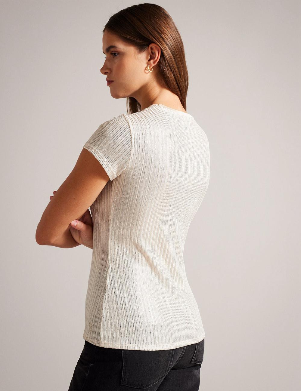 Women Ted Baker KATRINO - Metallic Short Sleeve Crew Neck Tops Gold | KSA  7862-MICGE