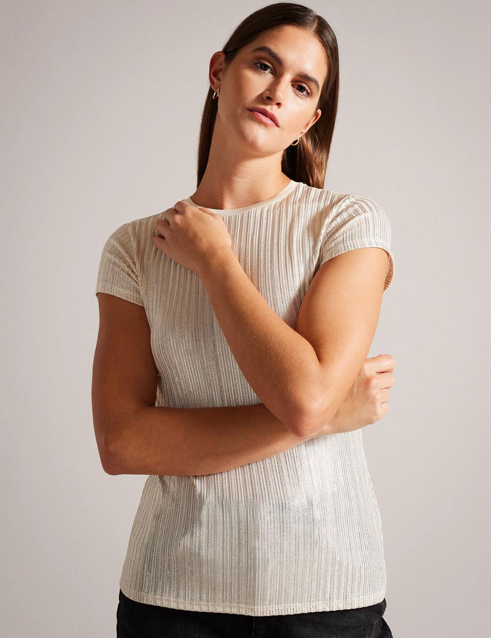 Women Ted Baker KATRINO - Metallic Short Sleeve Crew Neck Tops Gold | KSA  7862-MICGE