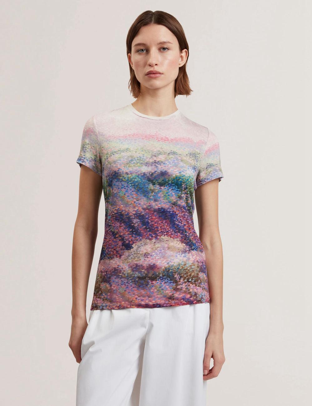 Women Ted Baker KAYTTE - Painted Print Crew Neck Fitted T-Shirts Mid-Pink | KSA  7490-MDIKL