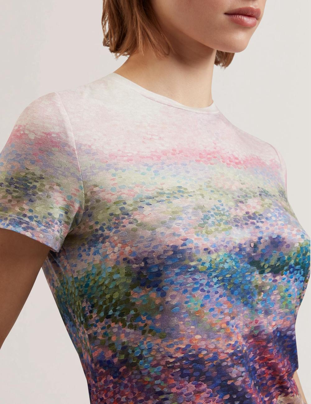 Women Ted Baker KAYTTE - Painted Print Crew Neck Fitted T-Shirts Mid-Pink | KSA  7490-MDIKL