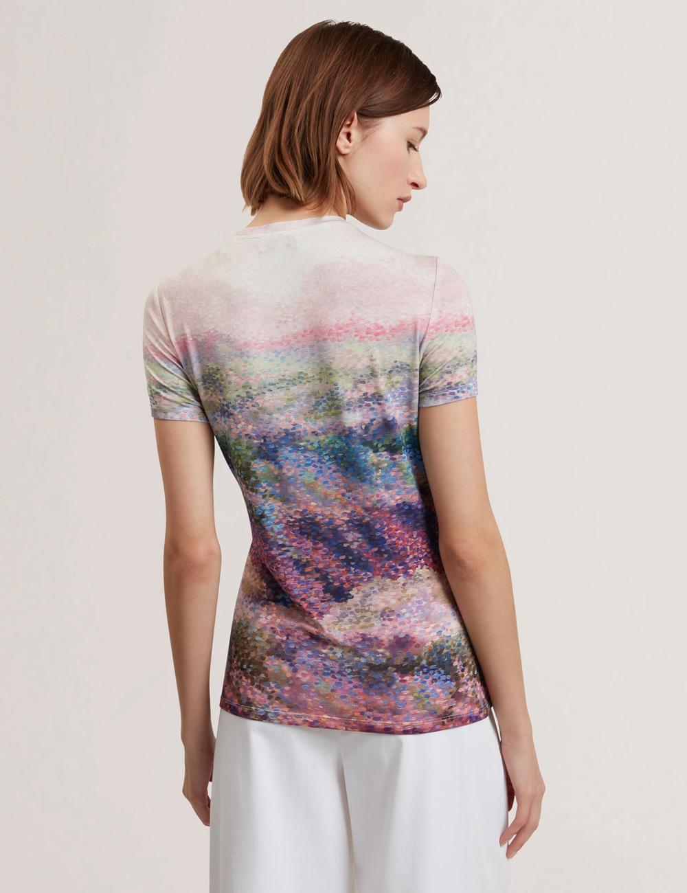 Women Ted Baker KAYTTE - Painted Print Crew Neck Fitted T-Shirts Mid-Pink | KSA  7490-MDIKL