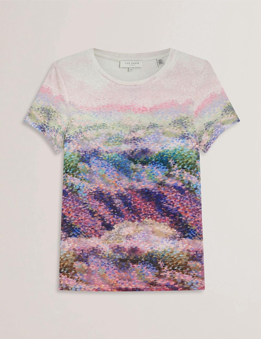 Women Ted Baker KAYTTE - Painted Print Crew Neck Fitted T-Shirts Mid-Pink | KSA  7490-MDIKL