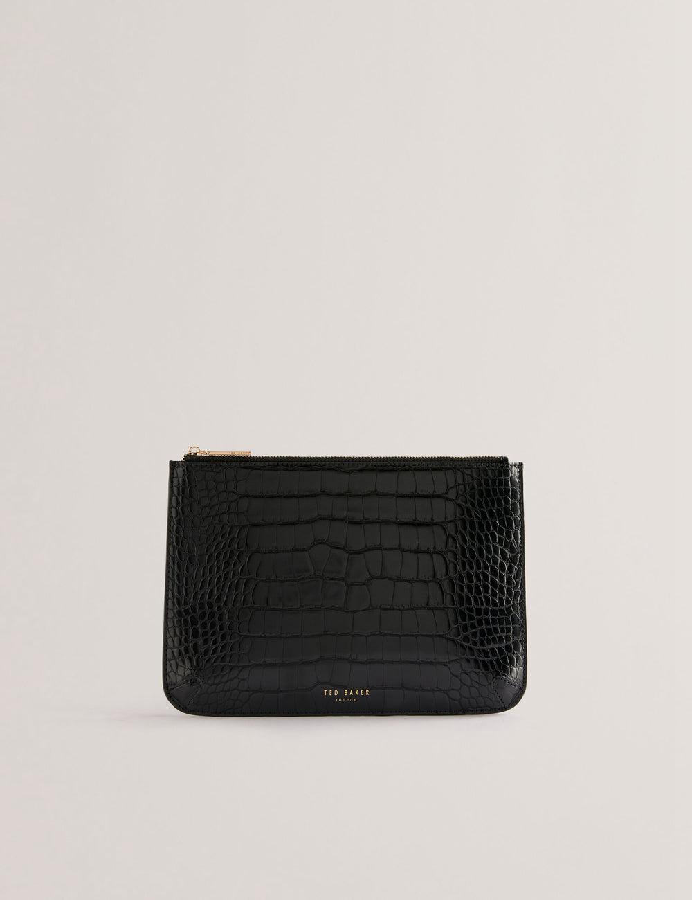 Women Ted Baker KELLIII - Croc Texture Passport Cover And Travel Pouch Travel Wallets Black | KSA  2863-OEMRP