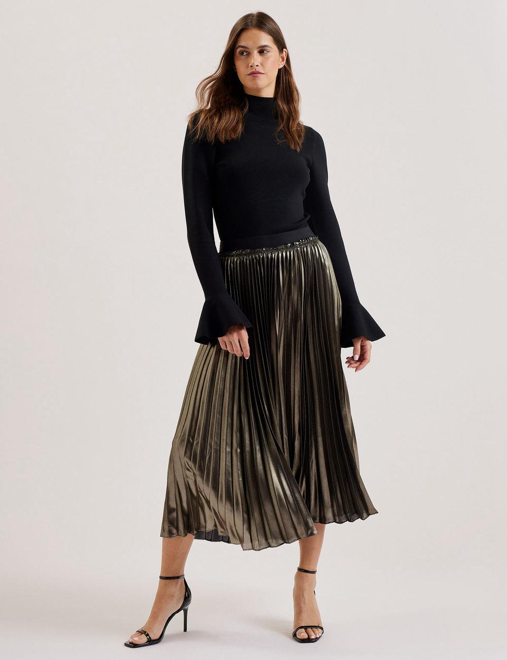 Women Ted Baker KESE - Metallic Pleated A-Line Midi Skirts Gold | KSA  2138-IHCOZ