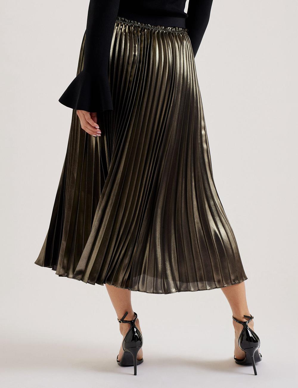 Women Ted Baker KESE - Metallic Pleated A-Line Midi Skirts Gold | KSA  2138-IHCOZ