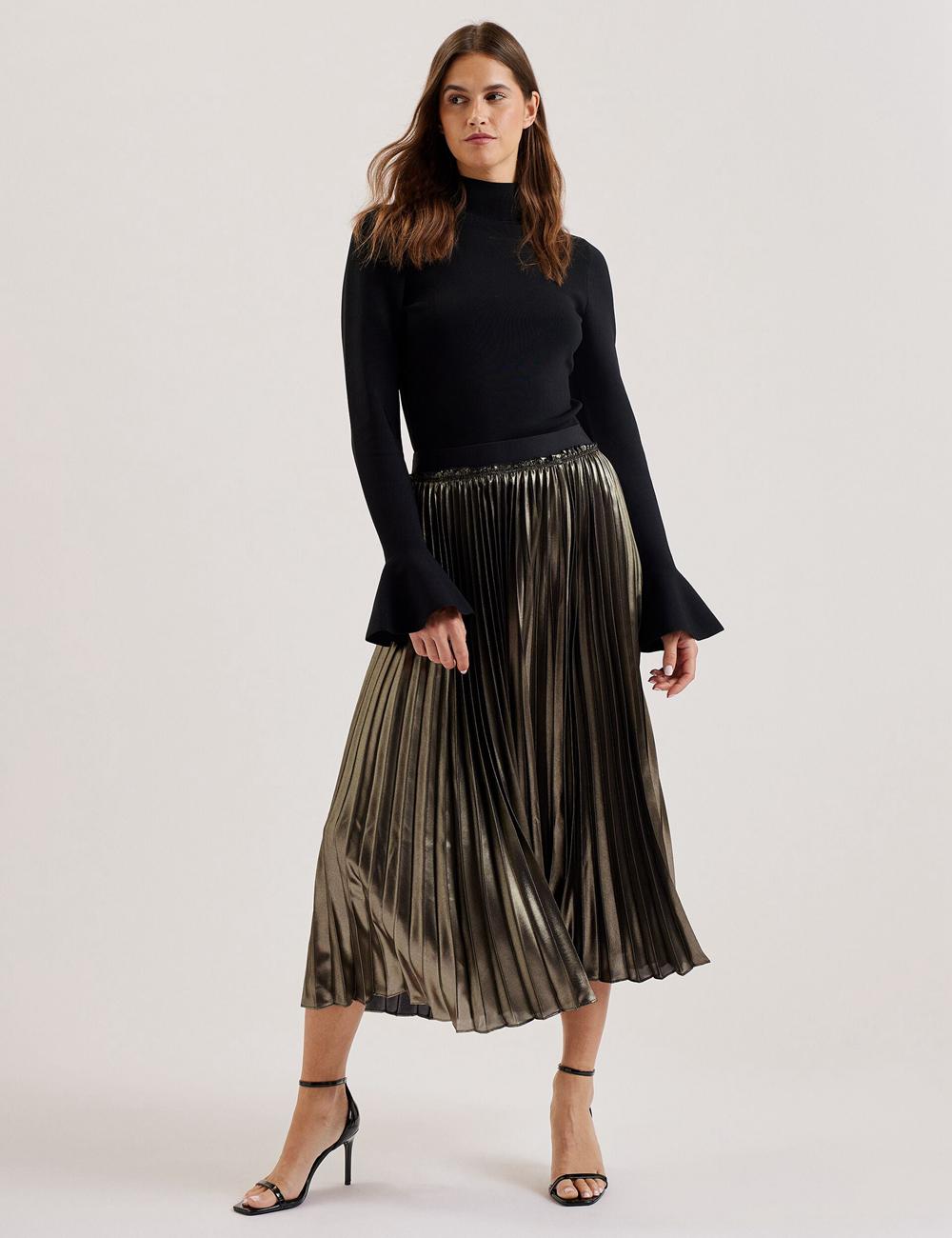 Women Ted Baker KESE - Metallic Pleated A-Line Midi Skirts Gold | KSA  2138-IHCOZ