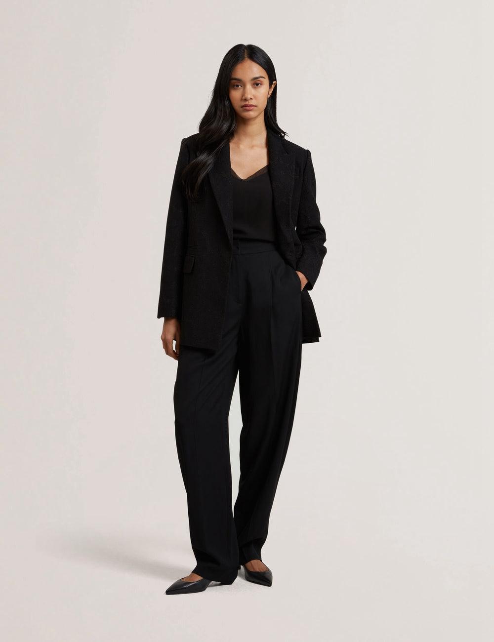 Women Ted Baker KIOLLI - Wool Blend Barrel Leg Tailored Trousers Black | KSA  9063-SWQMA