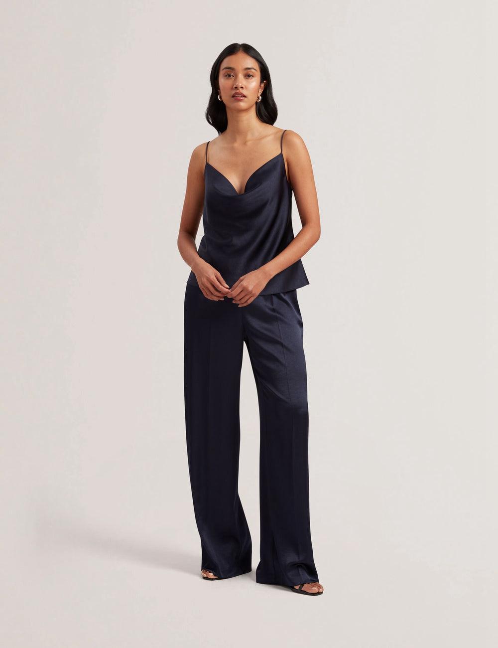 Women Ted Baker KITI - Satin Cowl Neck Strappy Cami Tops Navy | KSA  4358-OYUTH