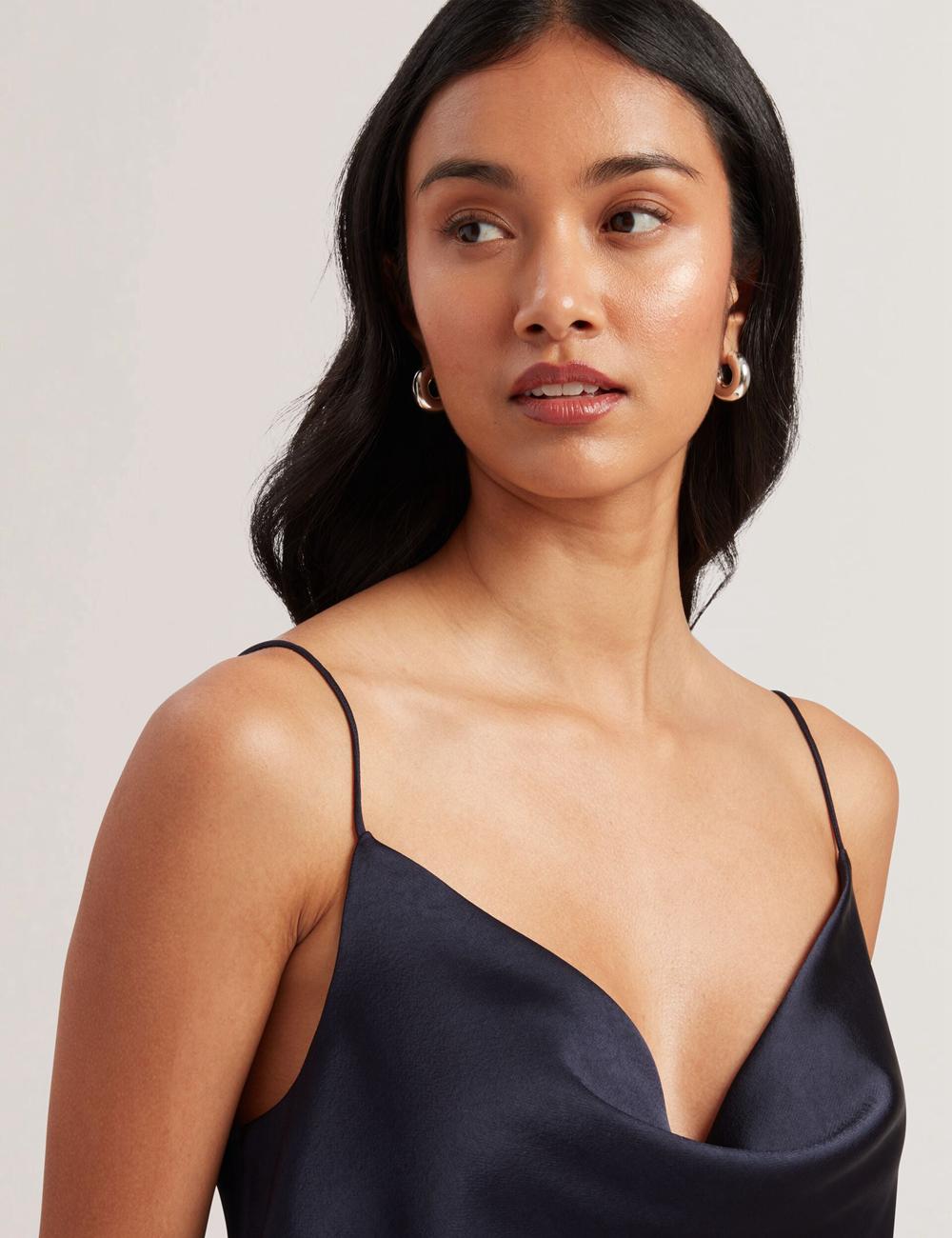 Women Ted Baker KITI - Satin Cowl Neck Strappy Cami Tops Navy | KSA  4358-OYUTH