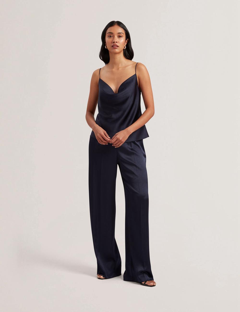 Women Ted Baker KITI - Satin Cowl Neck Strappy Cami Tops Navy | KSA  4358-OYUTH