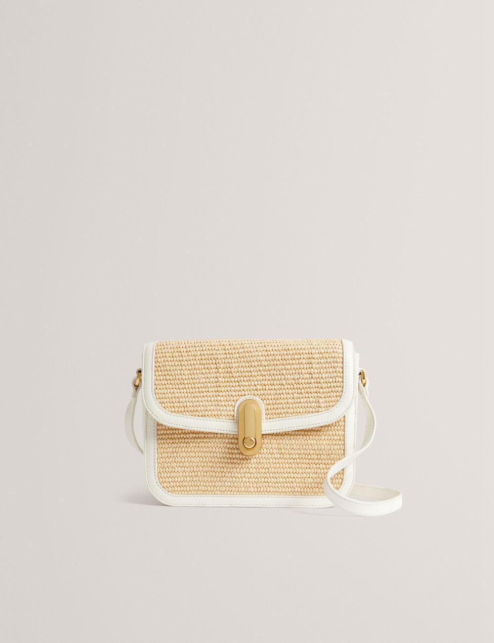 Women Ted Baker KKASSIA - Faux Raffia Twist Lock Crossbody Satchel Satchel Bags Ecru | KSA  4529-RCZTU