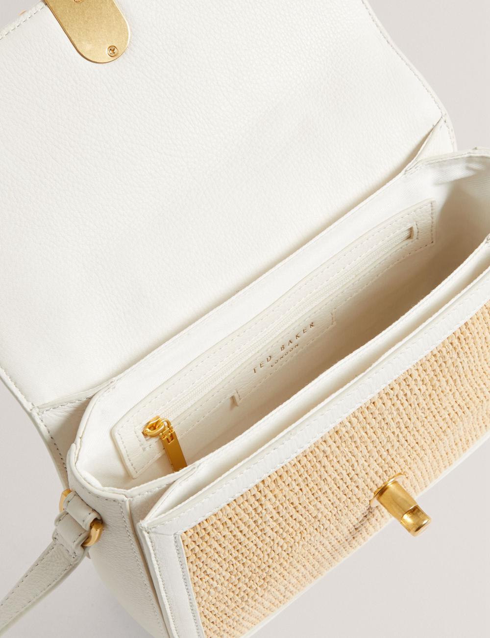 Women Ted Baker KKASSIA - Faux Raffia Twist Lock Crossbody Satchel Satchel Bags Ecru | KSA  4529-RCZTU
