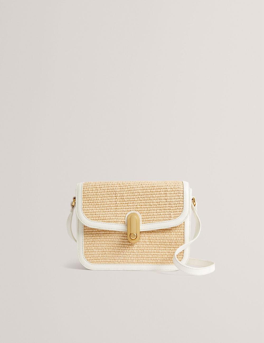 Women Ted Baker KKASSIA - Faux Raffia Twist Lock Crossbody Satchel Satchel Bags Ecru | KSA  4529-RCZTU