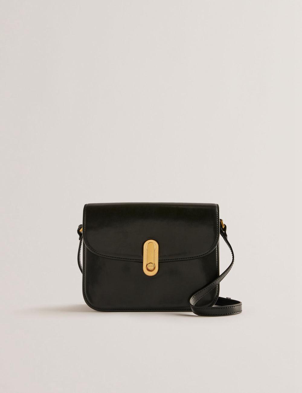 Women Ted Baker KKAYLI - Polished Leather Crossbody Satchel Satchel Bags Black | KSA  8069-SKAQO