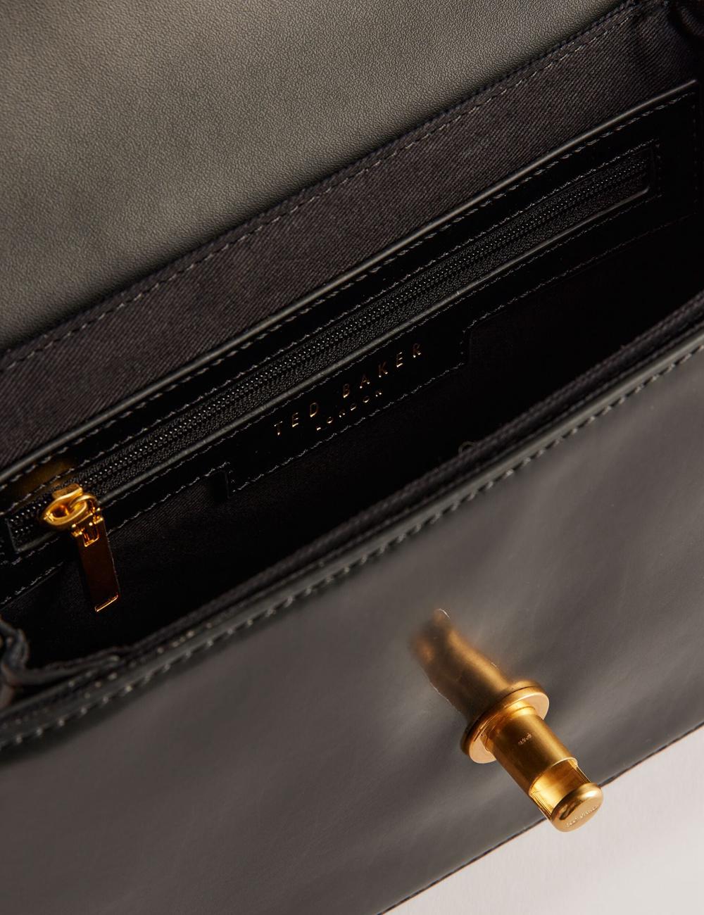 Women Ted Baker KKAYLI - Polished Leather Crossbody Satchel Satchel Bags Black | KSA  8069-SKAQO