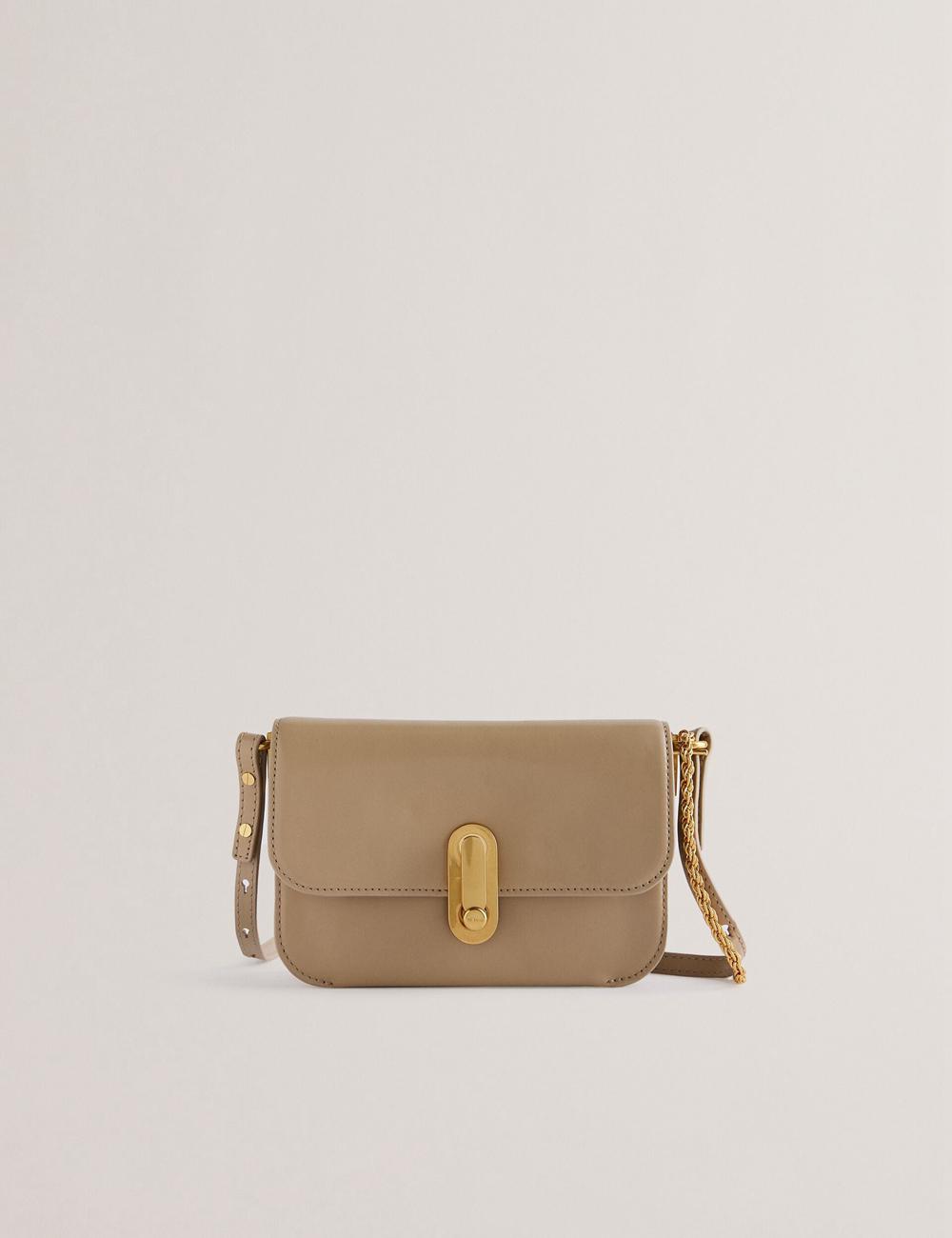 Women Ted Baker KKAYSA - Leather Twist Lock Small Crossbody Bags Taupe | KSA  1308-AVSLO