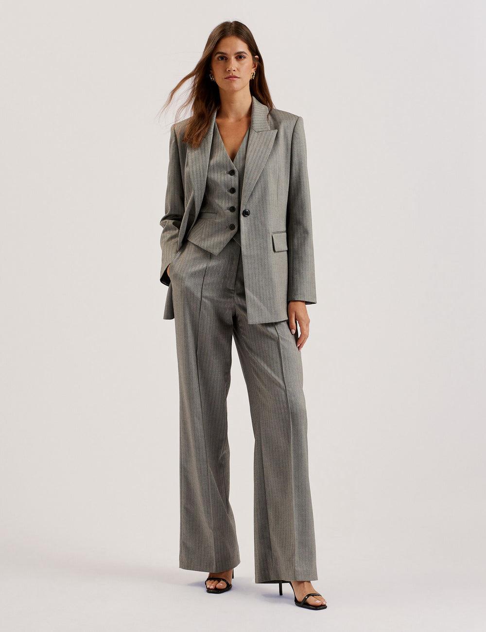 Women Ted Baker KOAT - Herringbone Wide Leg Tailored Trousers Dk-Grey | KSA  8261-JMSFN