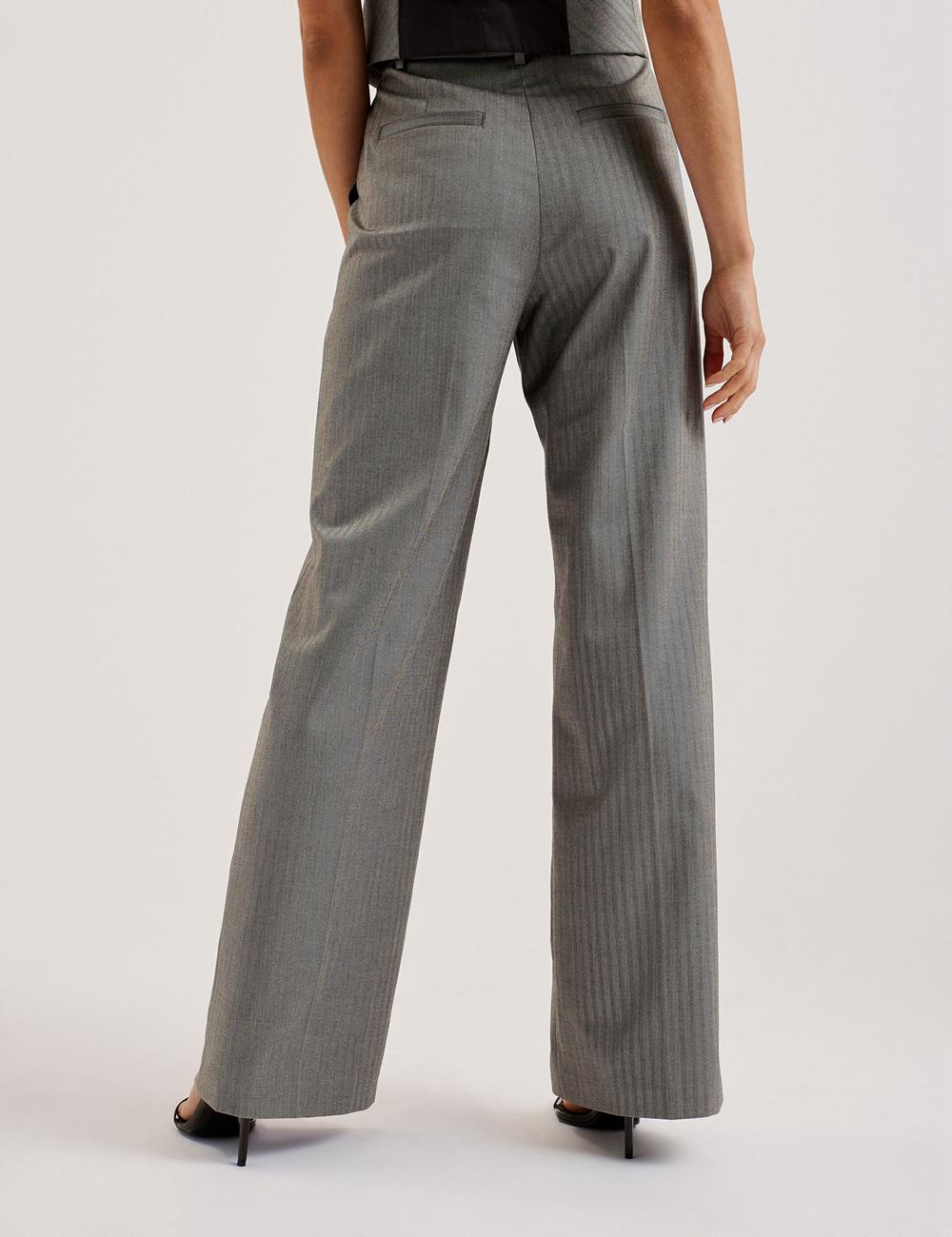 Women Ted Baker KOAT - Herringbone Wide Leg Tailored Trousers Dk-Grey | KSA  8261-JMSFN
