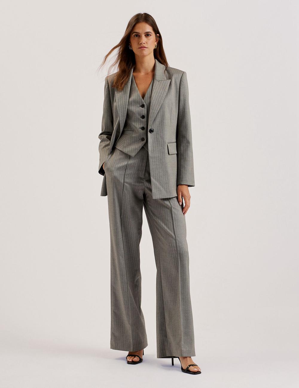 Women Ted Baker KOAT - Herringbone Wide Leg Tailored Trousers Dk-Grey | KSA  8261-JMSFN