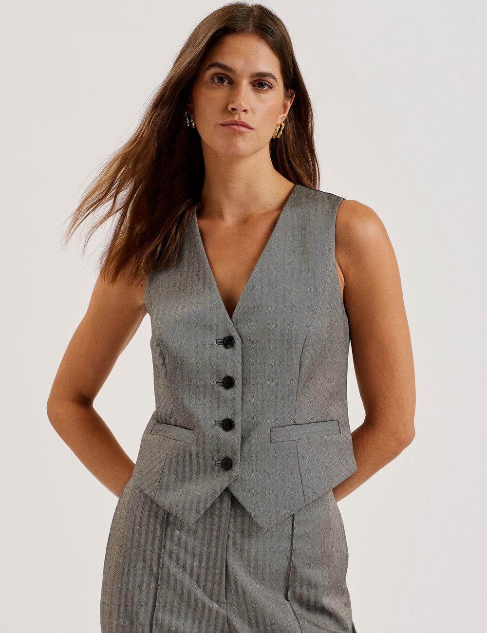 Women Ted Baker KOAW - Herringbone Single Breasted Suit Waistcoat Dk-Grey | KSA  8529-PLMCV