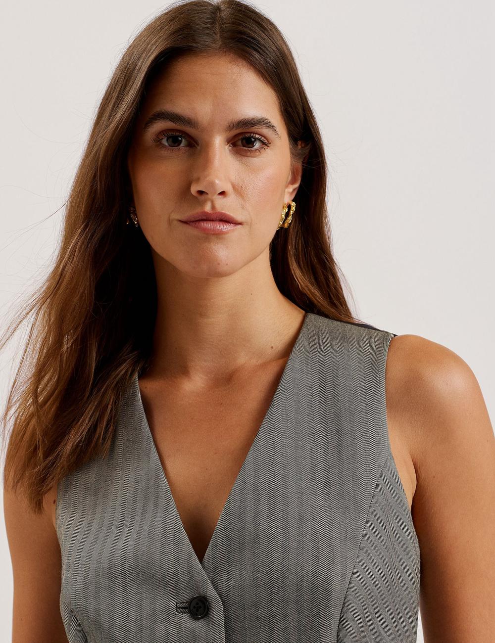 Women Ted Baker KOAW - Herringbone Single Breasted Suit Waistcoat Dk-Grey | KSA  8529-PLMCV