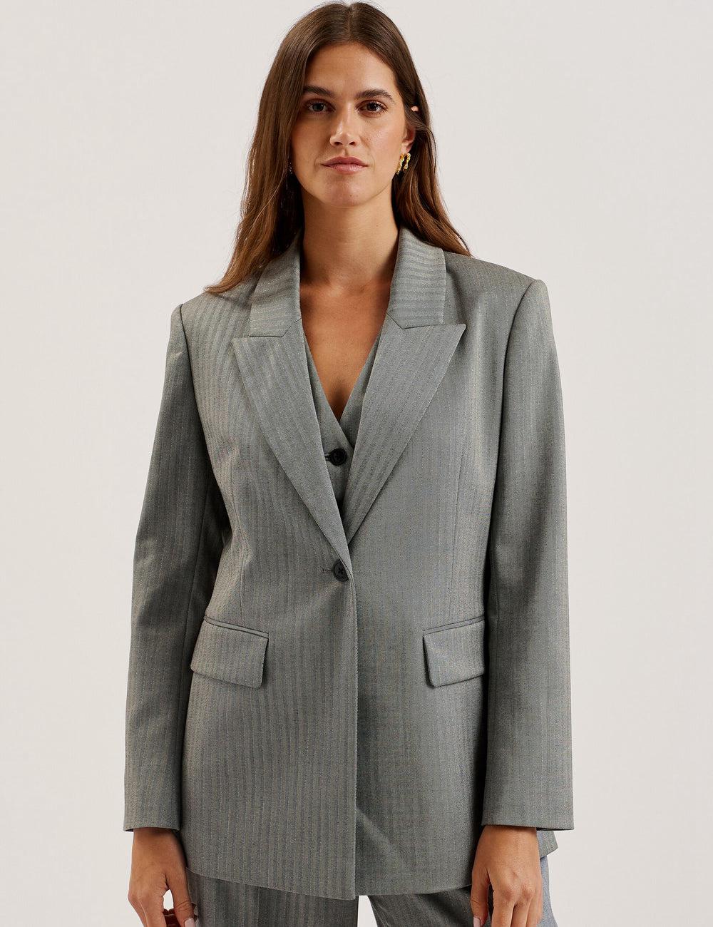 Women Ted Baker KOA - Oversized Herringbone Single Breasted Blazers Dk-Grey | KSA  0718-SDTZV