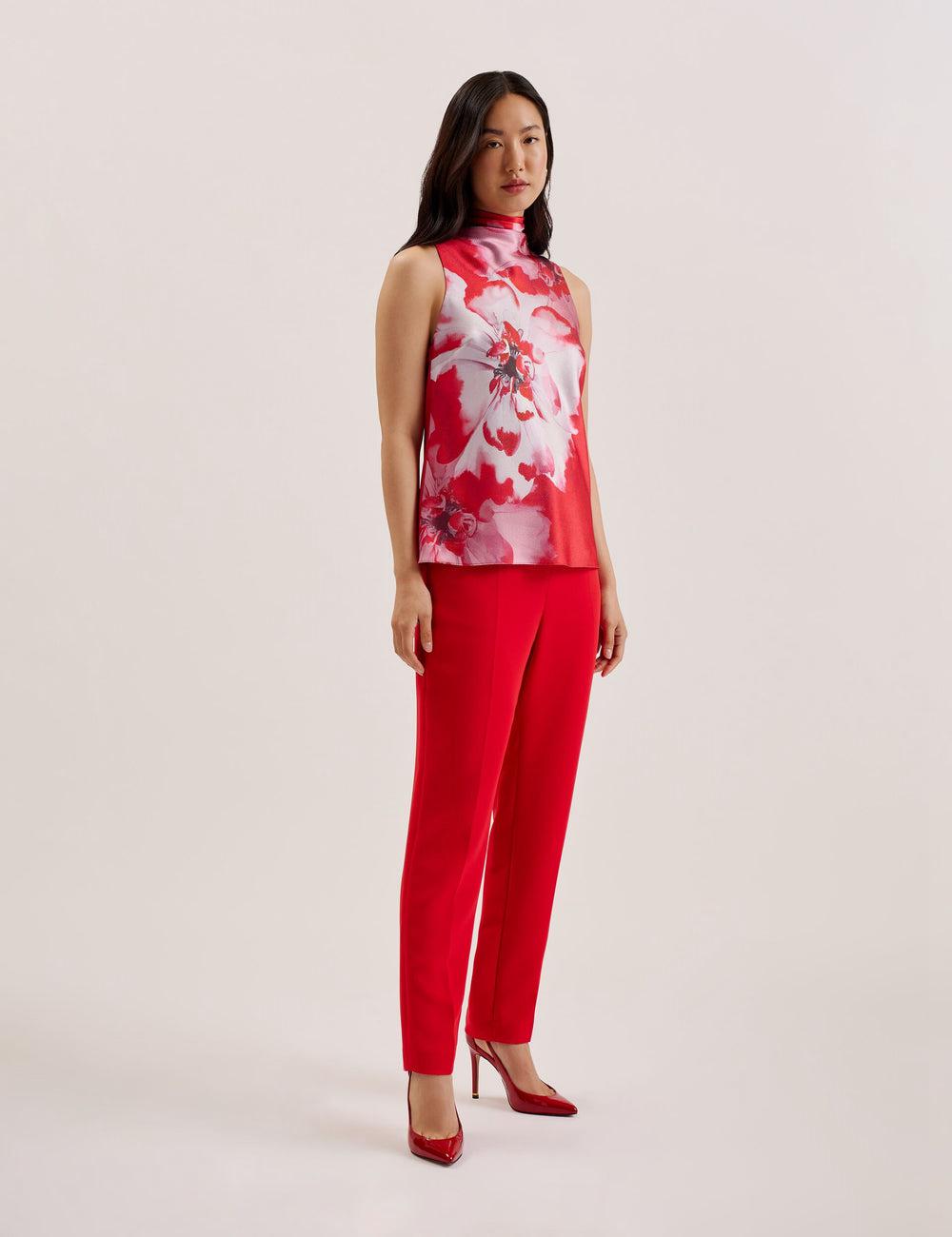 Women Ted Baker KOHANA - Floral Satin High Neck Sleeveless Top Blouses Red | KSA  4358-NVXTD