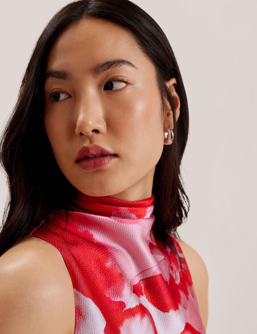 Women Ted Baker KOHANA - Floral Satin High Neck Sleeveless Top Blouses Red | KSA  4358-NVXTD