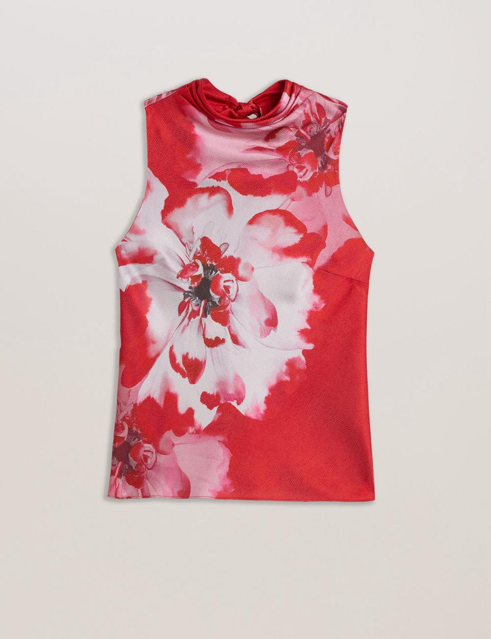 Women Ted Baker KOHANA - Floral Satin High Neck Sleeveless Top Blouses Red | KSA  4358-NVXTD