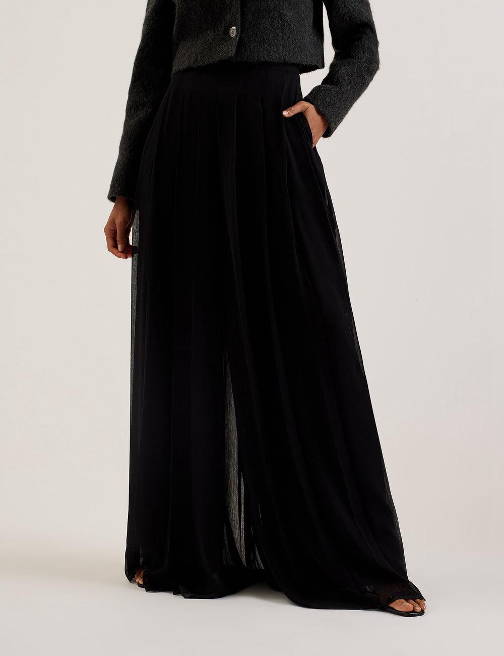 Women Ted Baker KOKUTO - Chiffon Pleated Wide Leg Palazzo Trousers Black | KSA  1583-JWEDN