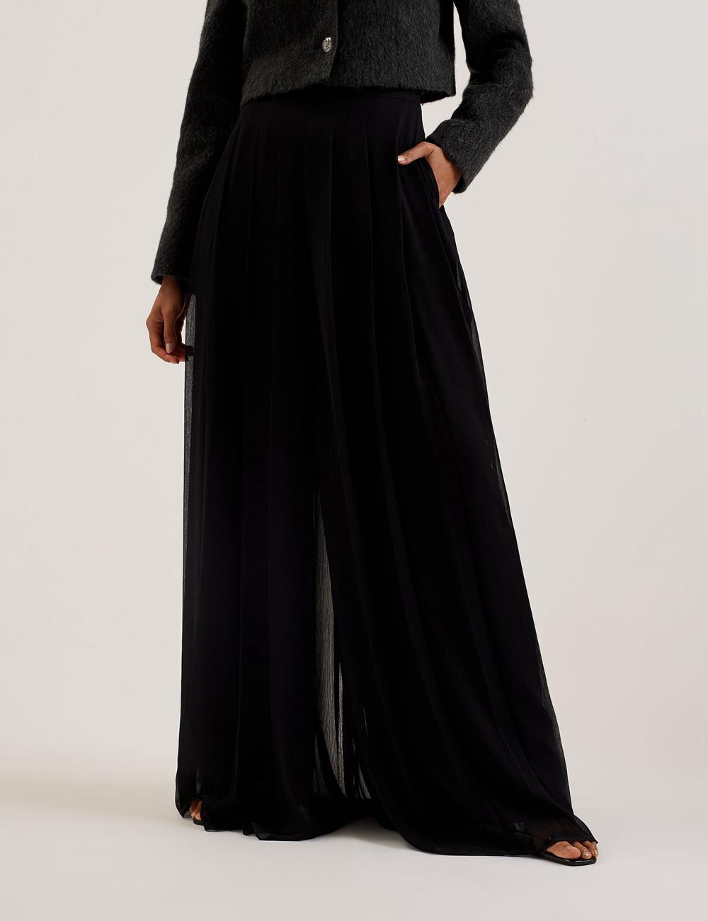 Women Ted Baker KOKUTO - Chiffon Pleated Wide Leg Palazzo Trousers Black | KSA  1583-JWEDN