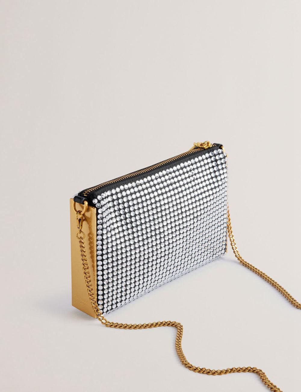 Women Ted Baker KRIISA - Crystal Hardware Side Clutch Clutch Bag Silver | KSA  5972-RUQNO