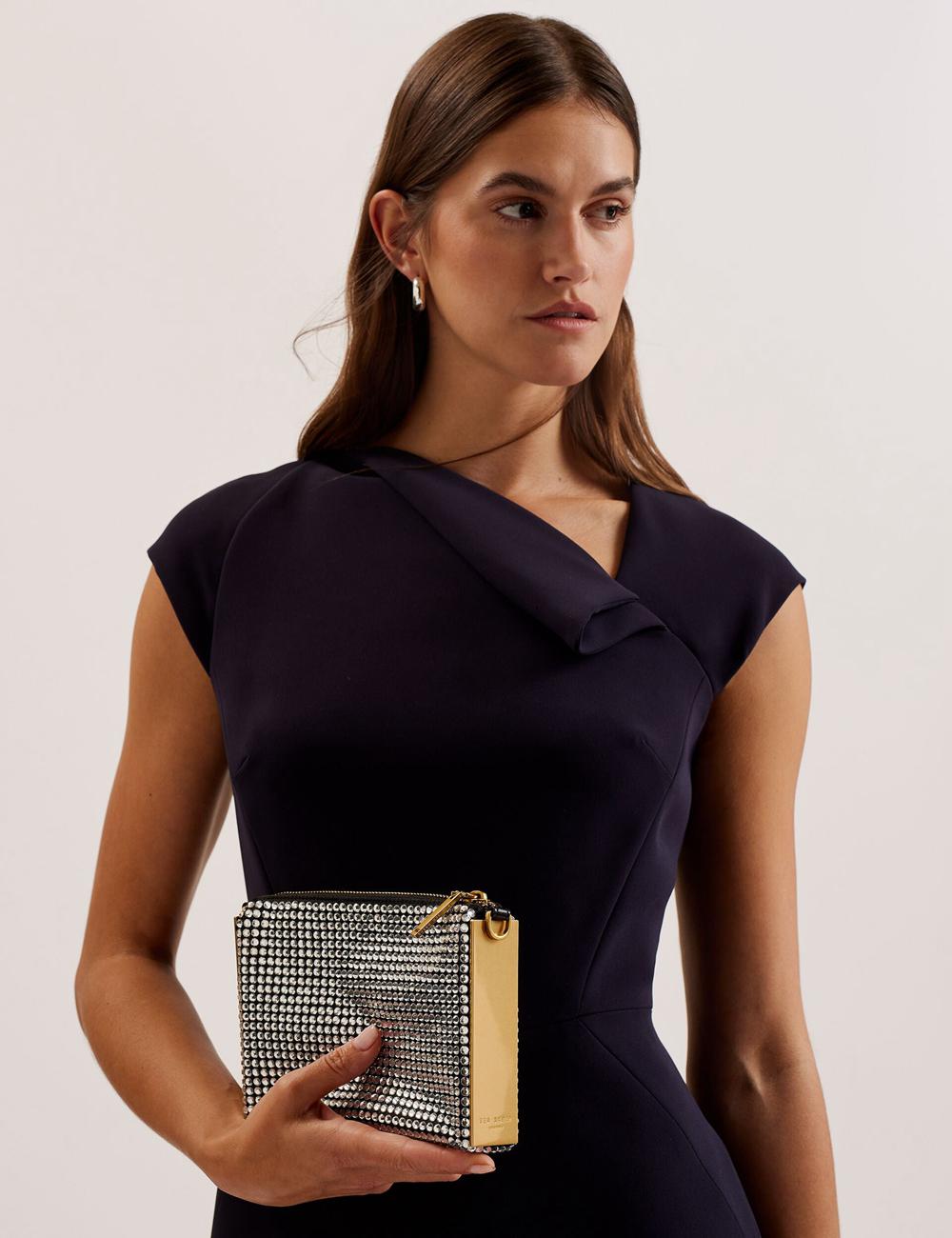 Women Ted Baker KRIISA - Crystal Hardware Side Clutch Clutch Bag Silver | KSA  5972-RUQNO