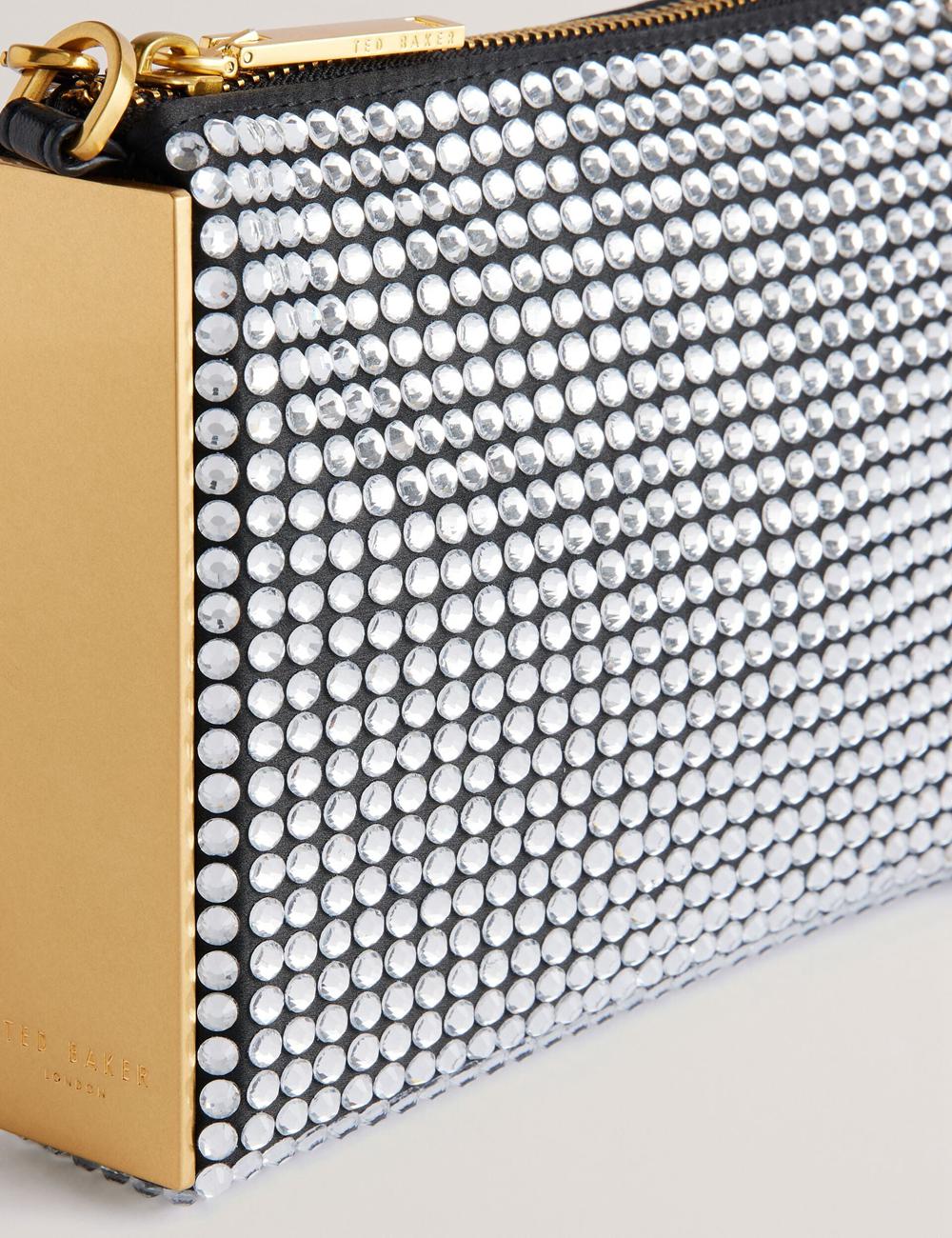 Women Ted Baker KRIISA - Crystal Hardware Side Clutch Clutch Bag Silver | KSA  5972-RUQNO