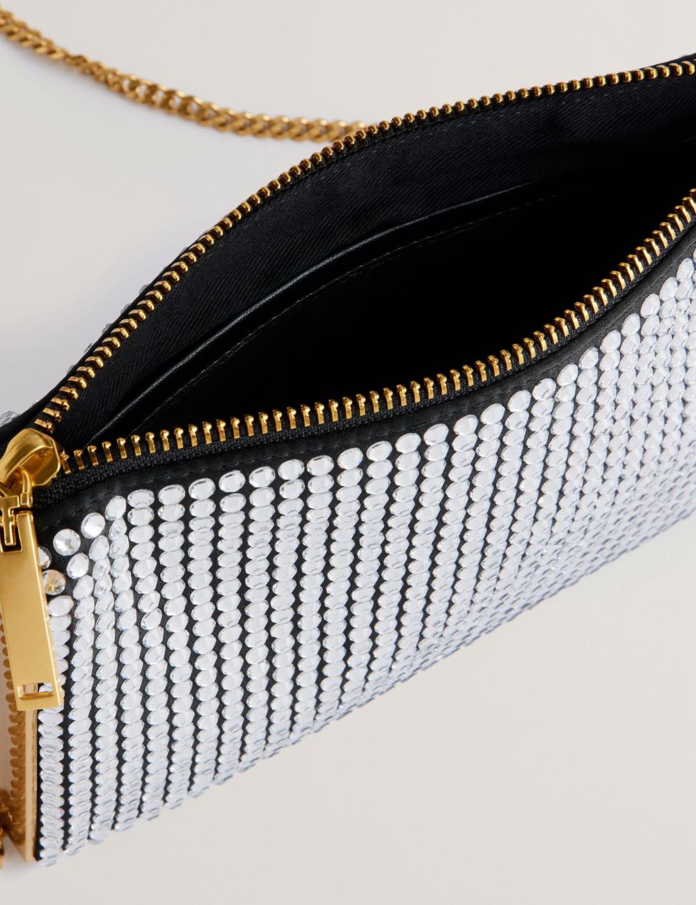 Women Ted Baker KRIISA - Crystal Hardware Side Clutch Clutch Bag Silver | KSA  5972-RUQNO