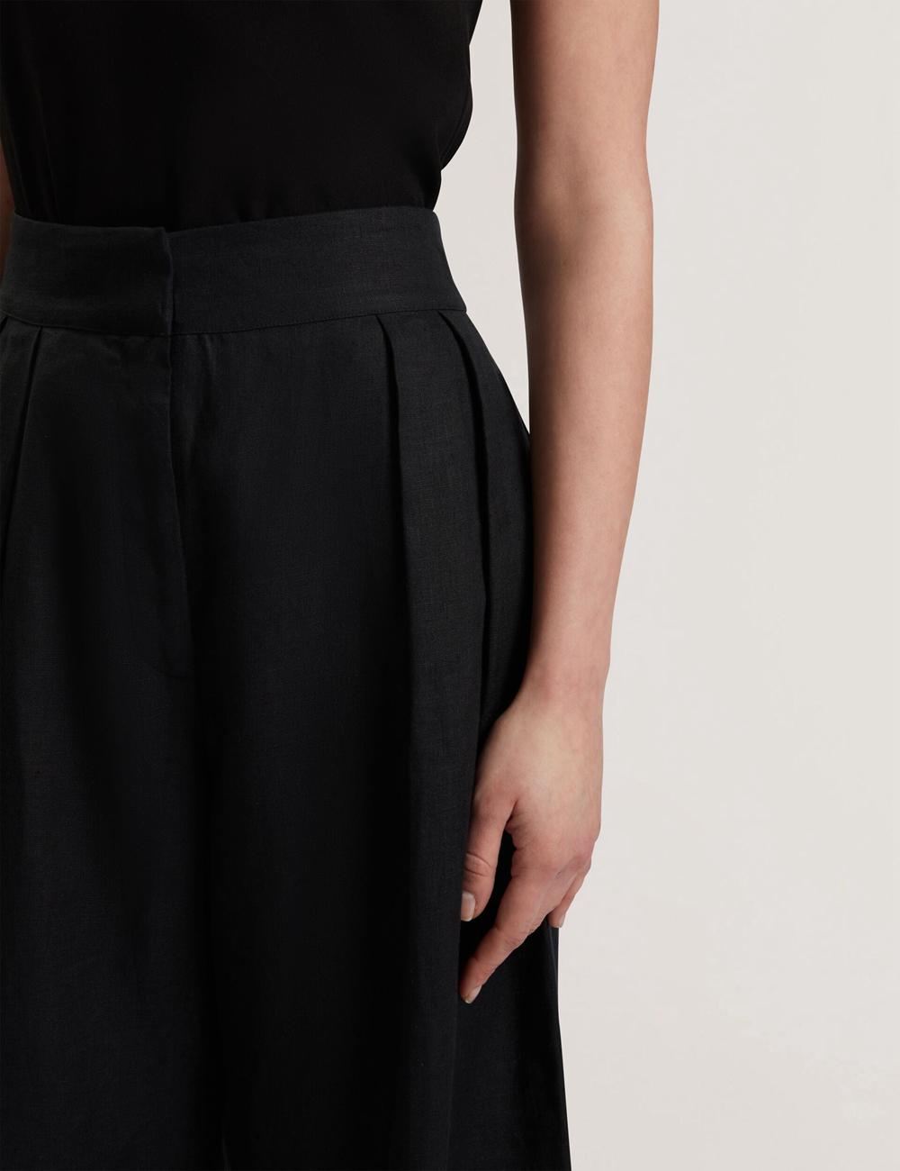 Women Ted Baker KYFAAT - Pure Linen Tailored Wide Leg Trousers Black | KSA  3506-VMDGL