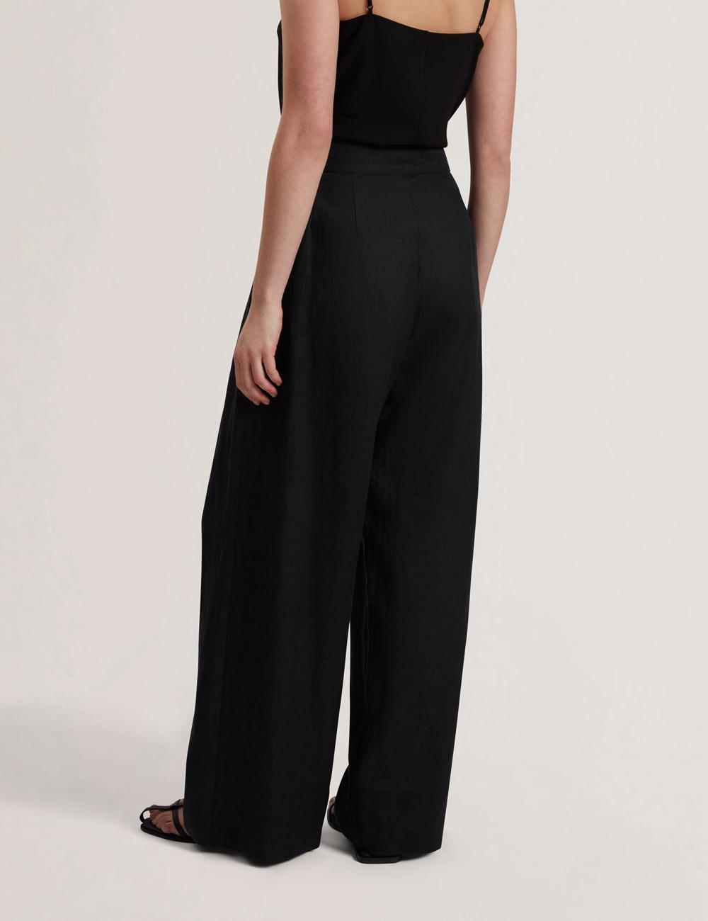 Women Ted Baker KYFAAT - Pure Linen Tailored Wide Leg Trousers Black | KSA  3506-VMDGL